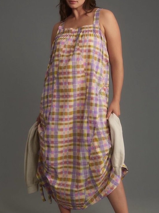 Anthropologie Dresses & Skirts - Anthropologie EVEVEST MIDI DRESS purple pink plaid XL